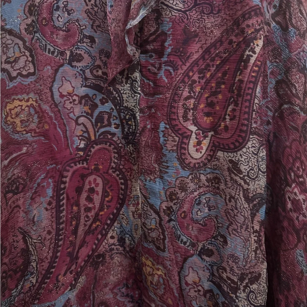 Suzi Chin Medium Shimmery Blue Wine Paisley Halter Silk Dress Whimsigoth Boho